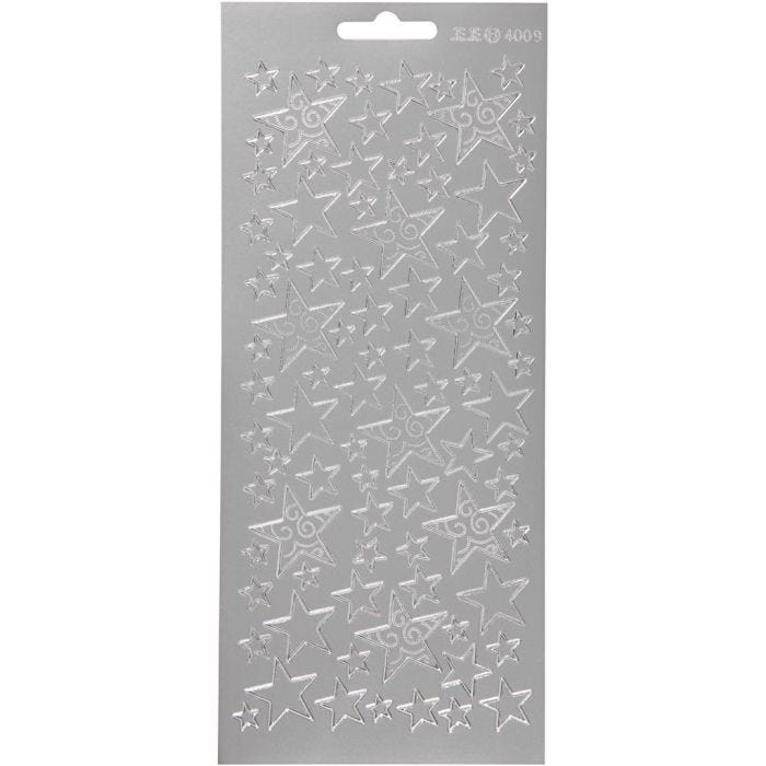Stickers, stelle, foglio 10x23 cm, argento, 1 fgl.
