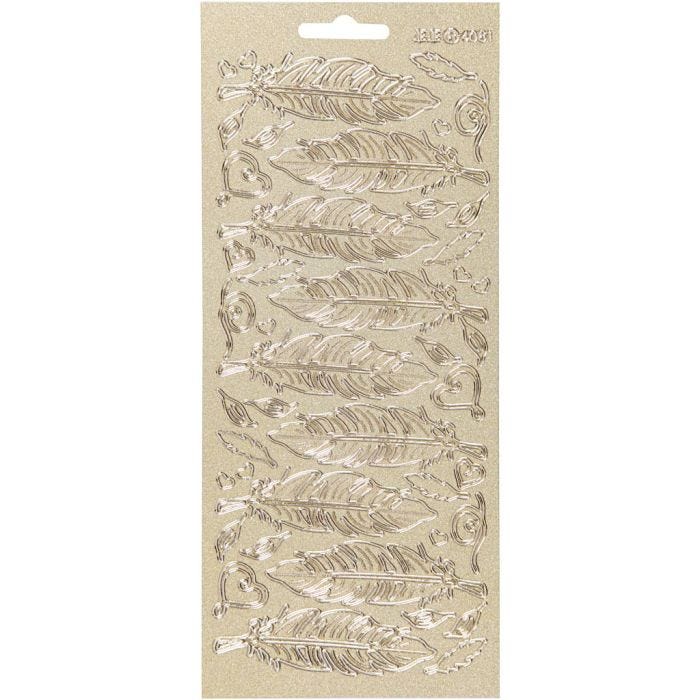 Stickers, piume, foglio 10x23 cm, oro, 1 fgl.