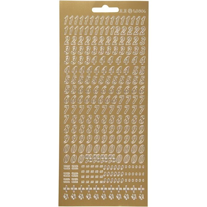 Stickers, numeri, foglio 10x23 cm, oro, 1 fgl.