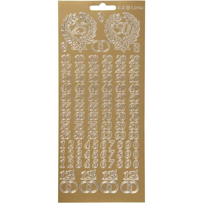 Stickers, numeri anniversario, foglio 10x23 cm, oro, 1 fgl.
