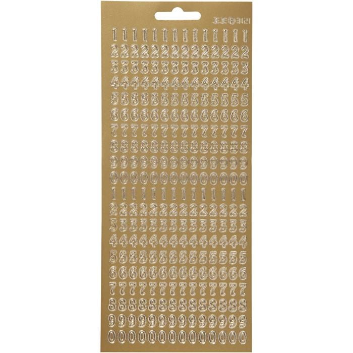 Stickers, numeri, foglio 10x23 cm, oro, 1 fgl.