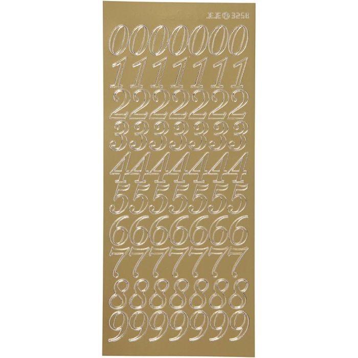 Stickers, numeri, foglio 10x23 cm, oro, 1 fgl.