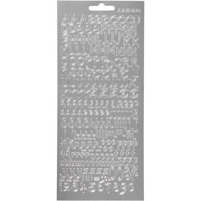 Stickers, alfabeto, foglio 10x23 cm, argento, 1 fgl.