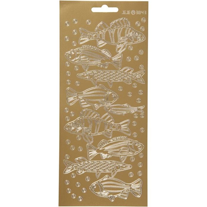 Stickers, pesce, foglio 10x23 cm, oro, 1 fgl.
