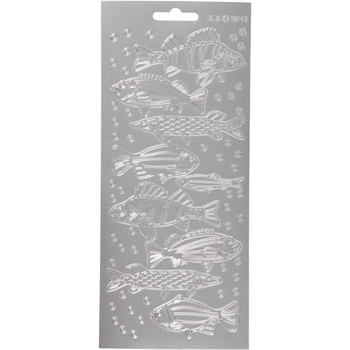 Stickers, pesce, foglio 10x23 cm, argento, 1 fgl.