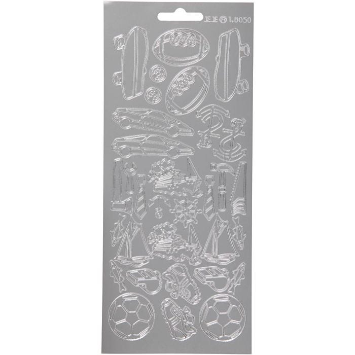 Stickers, sport, foglio 10x23 cm, argento, 1 fgl.