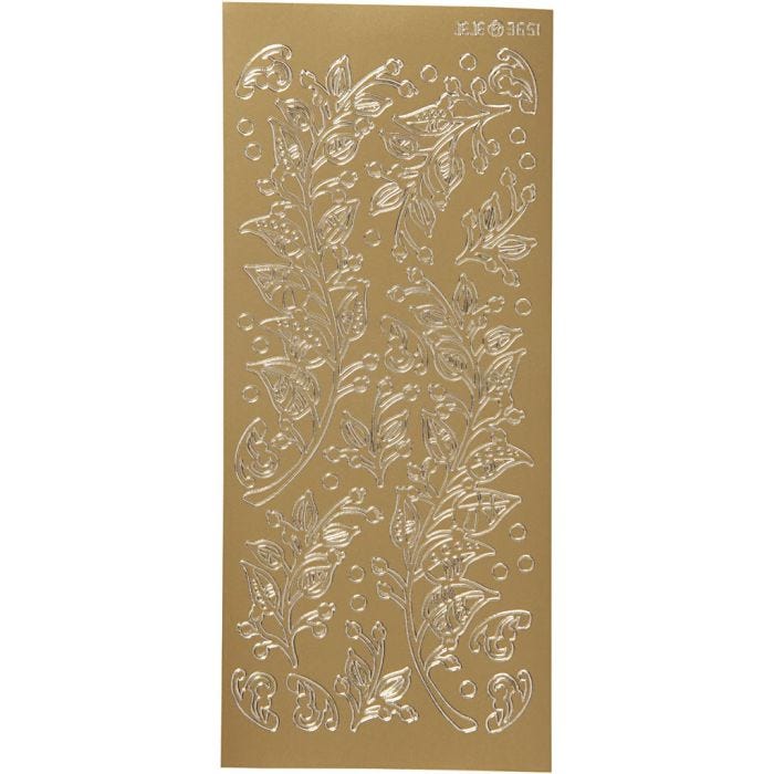 Stickers, foglie, foglio 10x23 cm, oro, 1 fgl.