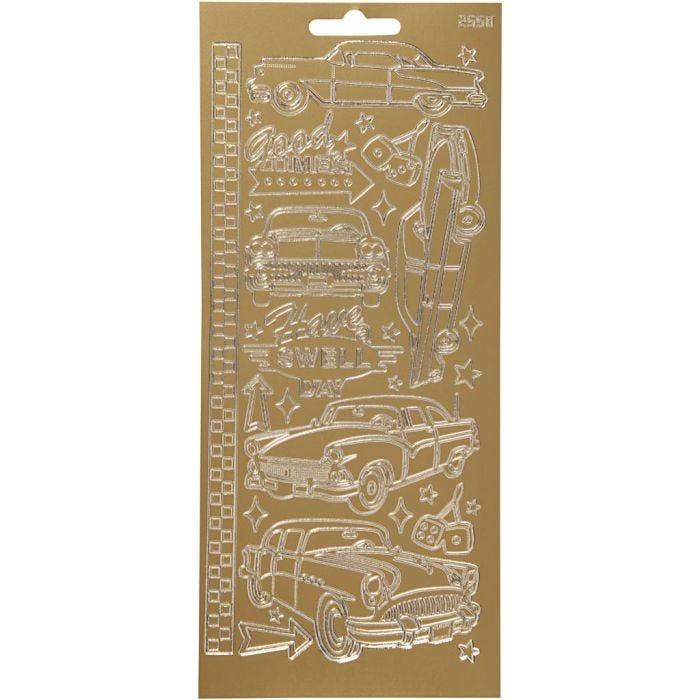Stickers, auto, foglio 10x23 cm, oro, 1 fgl.