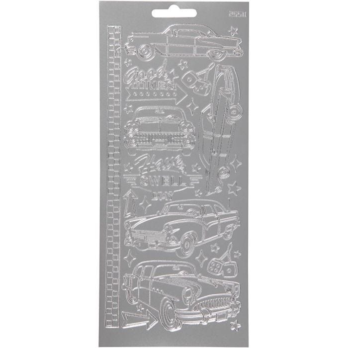 Stickers, auto, foglio 10x23 cm, argento, 1 fgl.