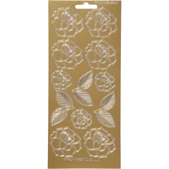 Stickers, rose, foglio 10x23 cm, oro, 1 fgl.