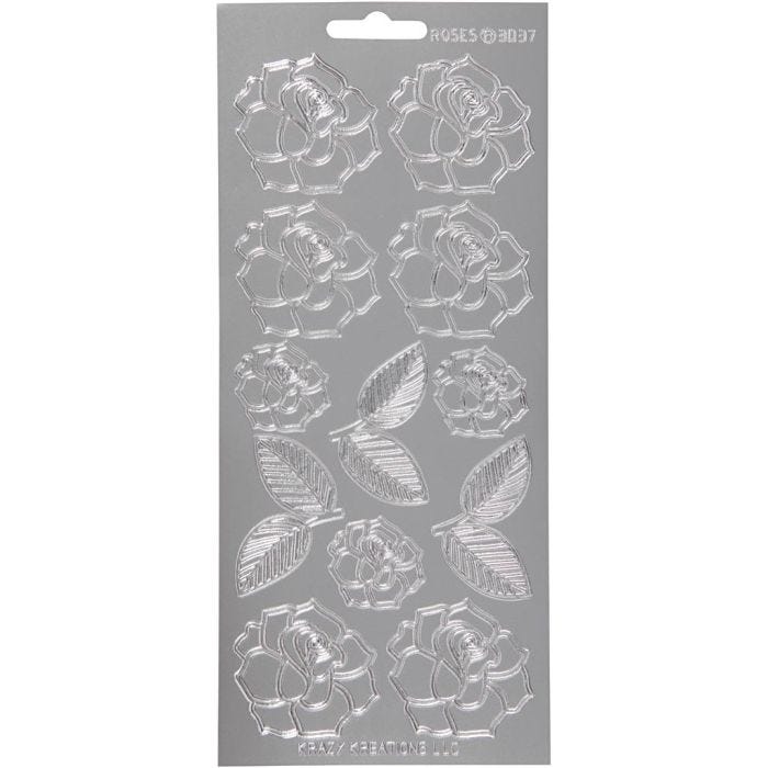 Stickers, rose, foglio 10x23 cm, argento, 1 fgl.
