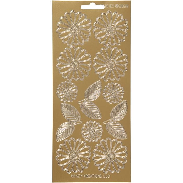 Stickers, margherite, foglio 10x23 cm, oro, 1 fgl.