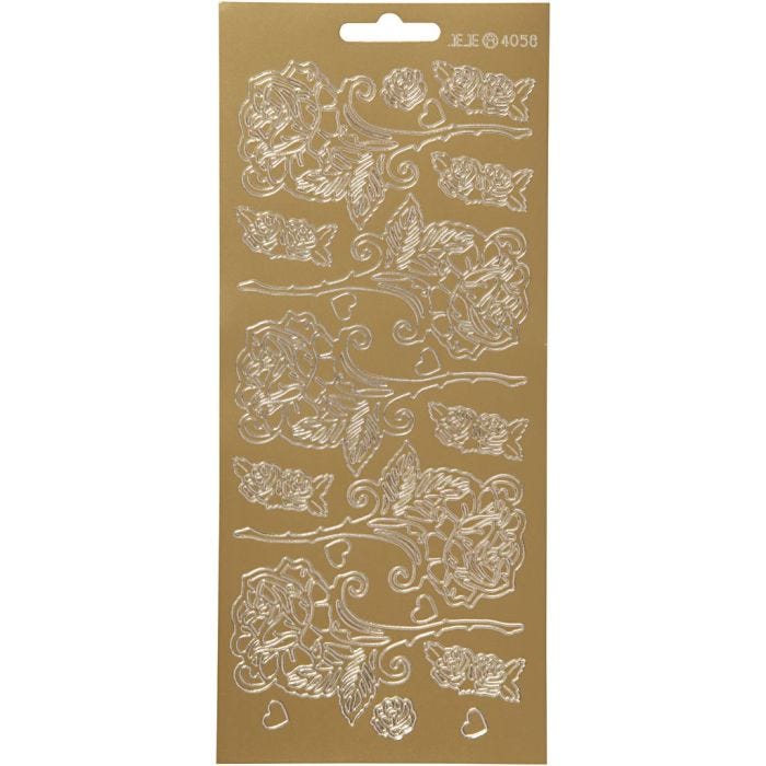 Stickers, rose, foglio 10x23 cm, oro, 1 fgl.