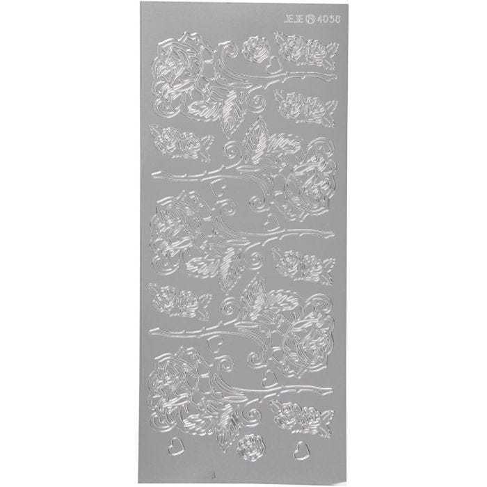 Stickers, rose, foglio 10x23 cm, argento, 1 fgl.