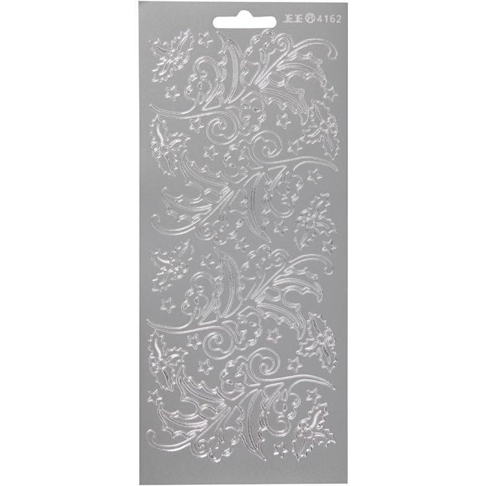 Stickers, agrifoglio, foglio 10x23 cm, argento, 1 fgl.