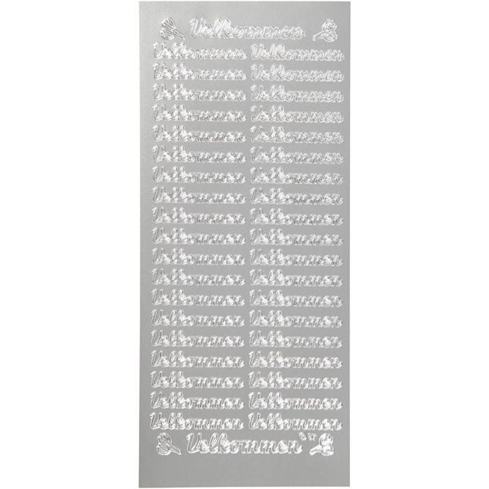 Stickers, velkommen, foglio 10x23 cm, argento, 1 fgl.