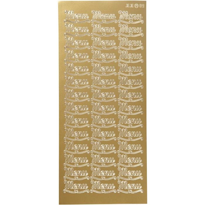 Stickers, menu, foglio 10x23 cm, oro, 1 fgl.