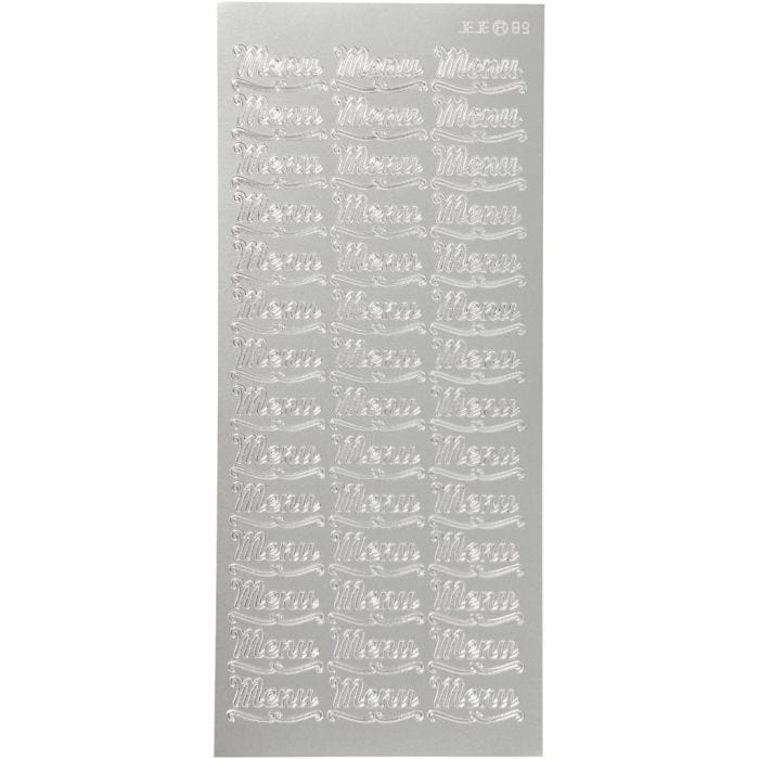 Stickers, menu, foglio 10x23 cm, argento, 1 fgl.