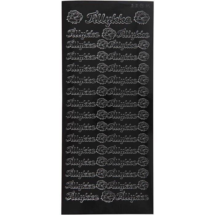 Stickers, tillykke, foglio 10x23 cm, nero, 1 fgl.