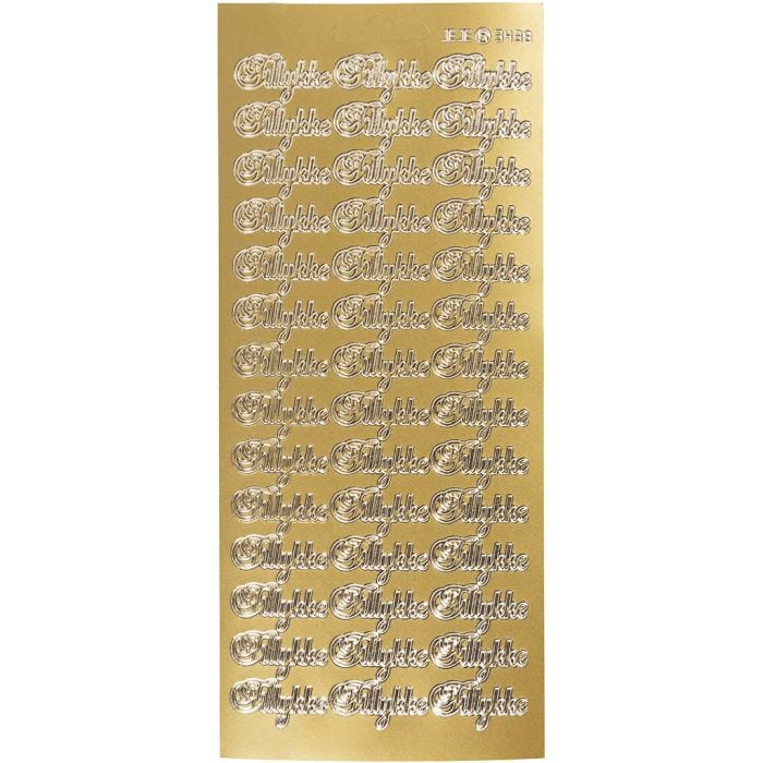 Stickers, tillykke, foglio 10x23 cm, oro, 1 fgl.