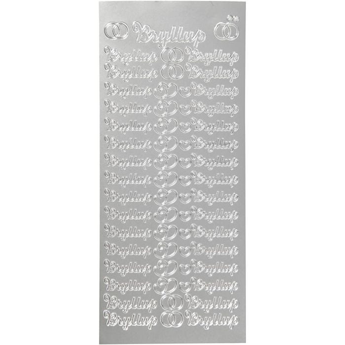 Stickers, bryllup, foglio 10x23 cm, argento, 1 fgl.