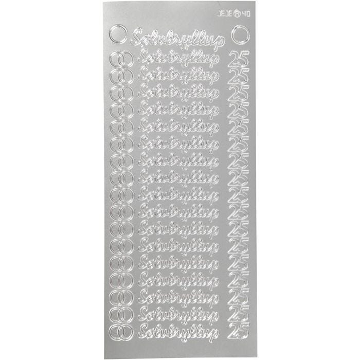 Stickers, sølvbryllup, foglio 10x23 cm, argento, 1 fgl.