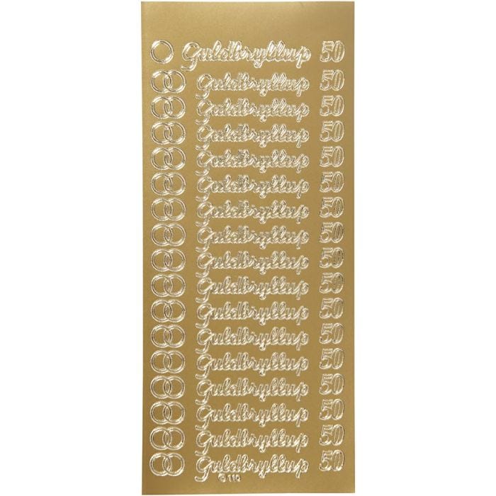 Stickers, guldbryllup, foglio 10x23 cm, oro, 1 fgl.