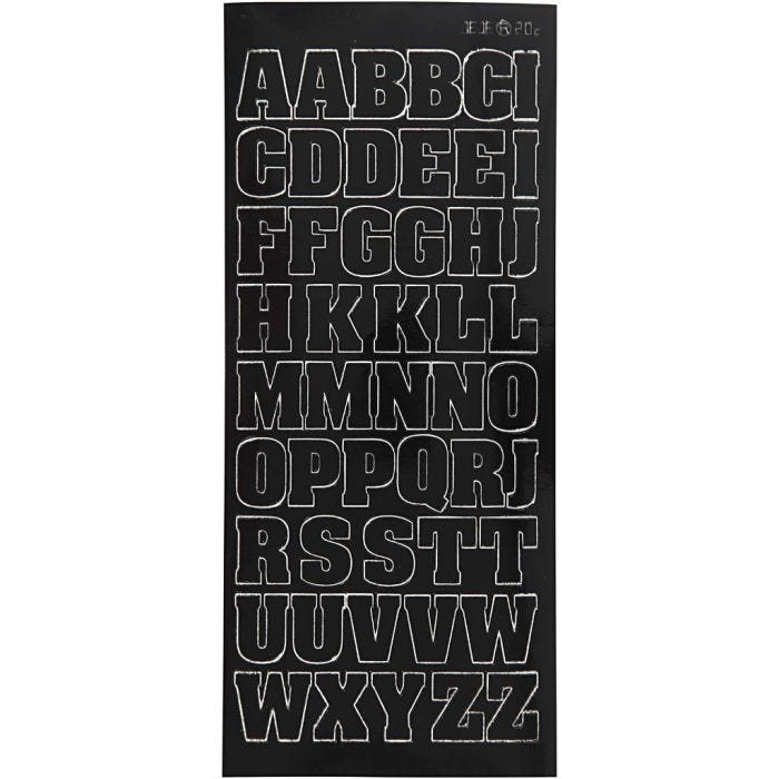 Stickers, lettere grande maiuscole, foglio 10x23 cm, nero, 1 fgl.