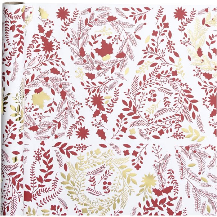 Confezione regalo, alberi di Natale, L: 50 cm, 80 g, oro, rosso, bianco, 3 m/ 1 rot.