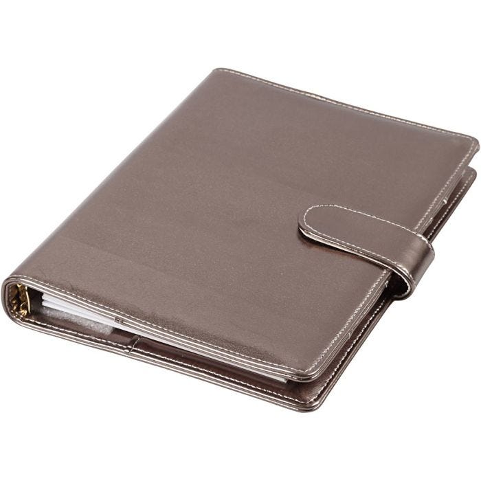 Agenda, misura 19x23,5x4 cm, cartelletta ad anelli, grigio scuro metallico, 1 pz