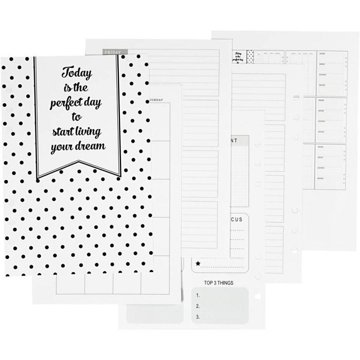Pagine per agenda , misura 142x210 mm, Numero di pagina 7, 120 g, bianco, 1 pz