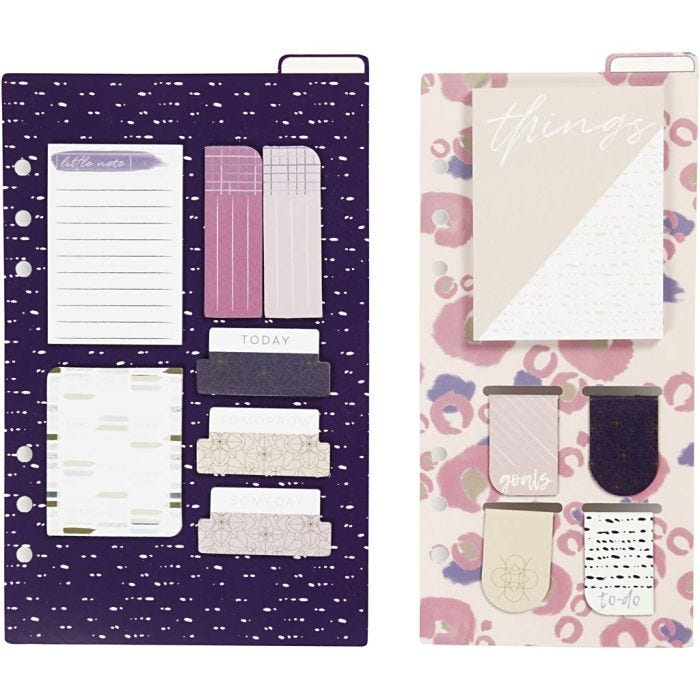 Assortimento di post-it e segnalibri, misura 10,3x22 + 13,8x22 cm, oro, viola, rosato, 2 fgl./ 1 conf.