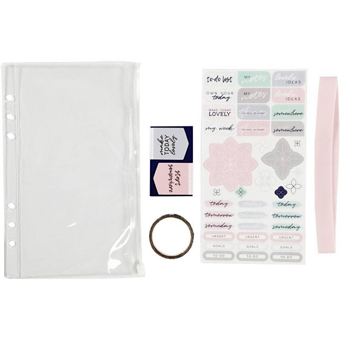 Bustina in plastica con accessori, A5, foglio 140x215 mm, 1 pz