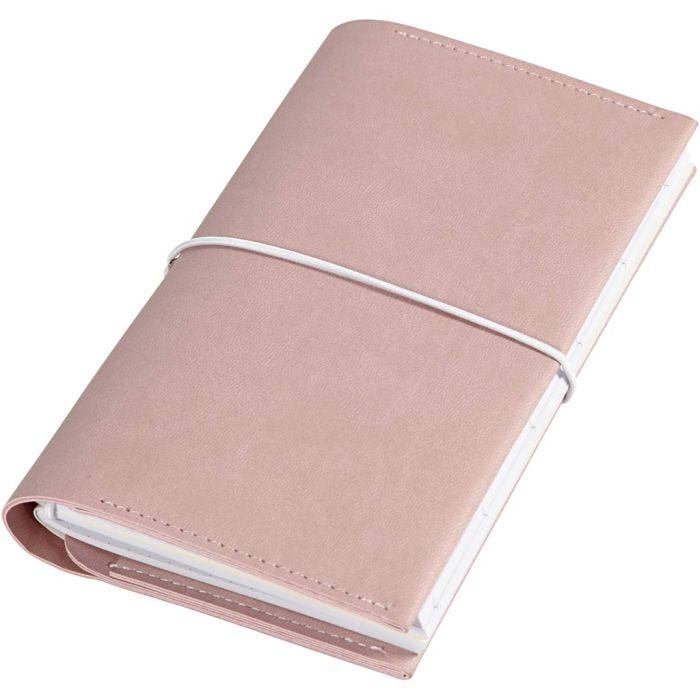 Agenda, misura 10x18x1,5 cm, chiusura con elastico, rosato, 1 pz