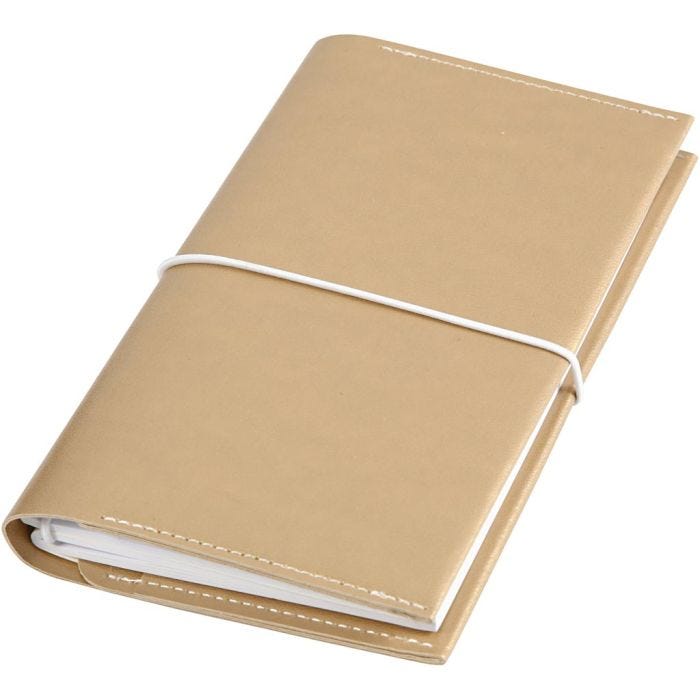 Agenda, misura 10x18x1,5 cm, chiusura con elastico, oro, 1 pz