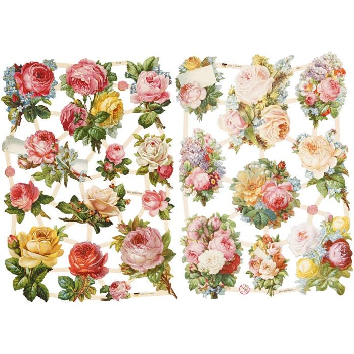Figure fustellate vintage, rose, foglio 16,5x23,5 cm, 2 fgl./ 1 conf.