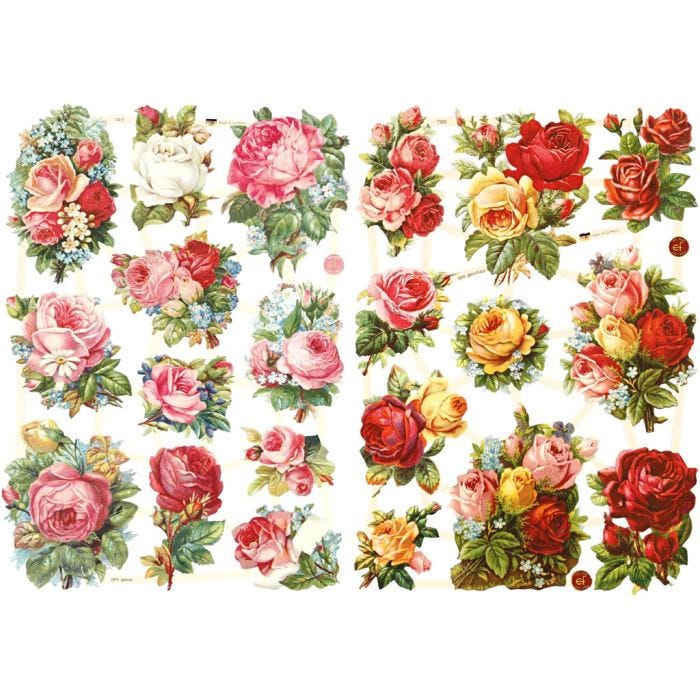 Figure fustellate vintage, Rose assortite, foglio 16,5x23,5 cm, 2 fgl./ 1 conf.