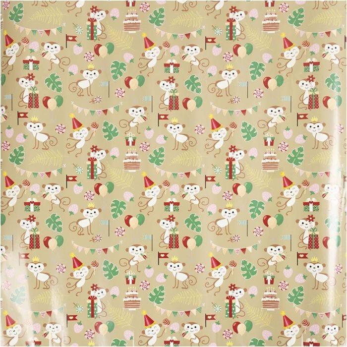 Confezione regalo, Scimmie festive, L: 50 cm, 80 g, 100 m/ 1 rot.
