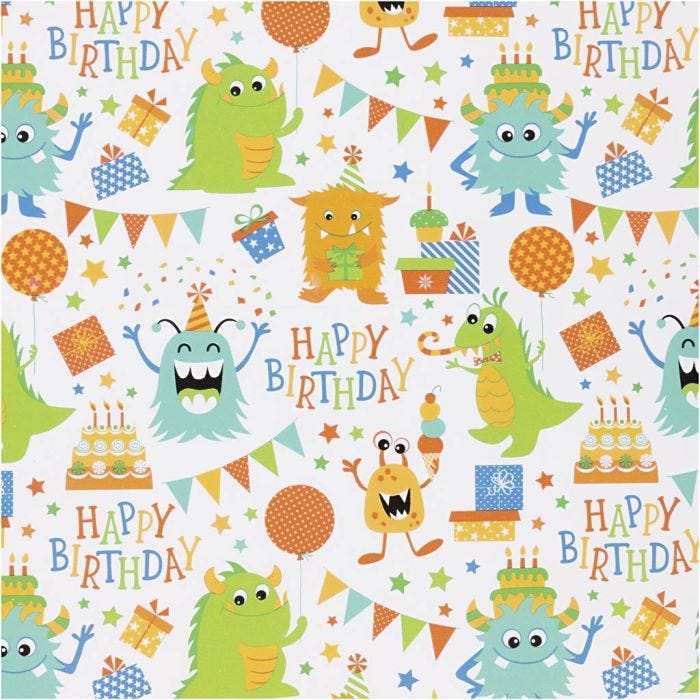 Confezione regalo, Compleanno, L: 50 cm, 80 g, colori vivaci, 100 m/ 1 rot.