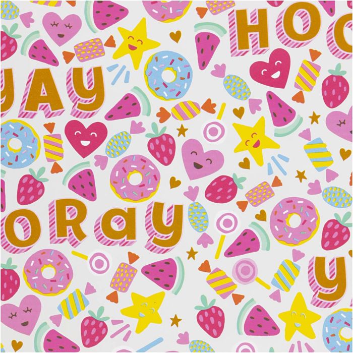 Confezione regalo, Caramelle, frutta e ciambelle, L: 50 cm, 80 g, turchese chiaro, 100 m/ 1 rot.