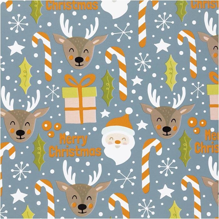 Confezione regalo, Babbo Natale, regalo di Natale, lecca-lecca, renna, L: 50 cm, 80 g, grigio, 5 m/ 1 rot.