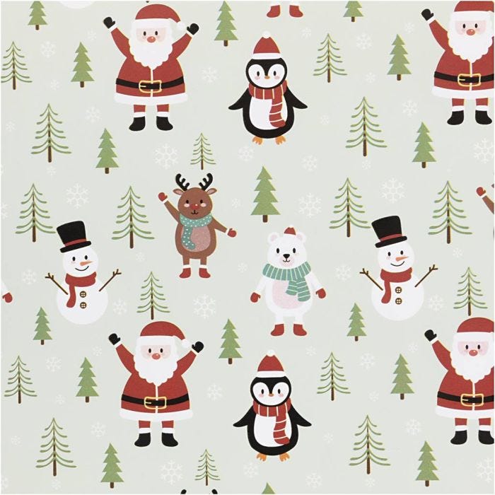Confezione regalo, Babbo Natale, pupazzo di neve, renne, orso polare e pinguino, L: 50 cm, 80 g, blu ghiaccio, 100 m/ 1 rot.