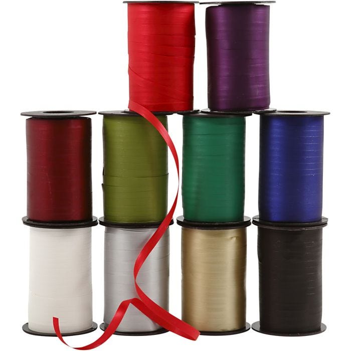 Nastro arricciabile - assortimento, L: 10 mm, colori asst., 10x250 m/ 1 conf.