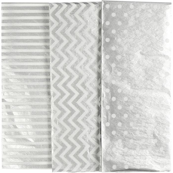 Carta velina, foglio 50x70 cm, 17 g, argento, 6 fgl./ 1 conf.
