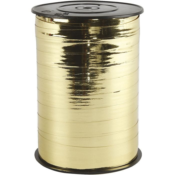 Nastro arricciabile, L: 10 mm, brillante, oro metallico, 250 m/ 1 rot.