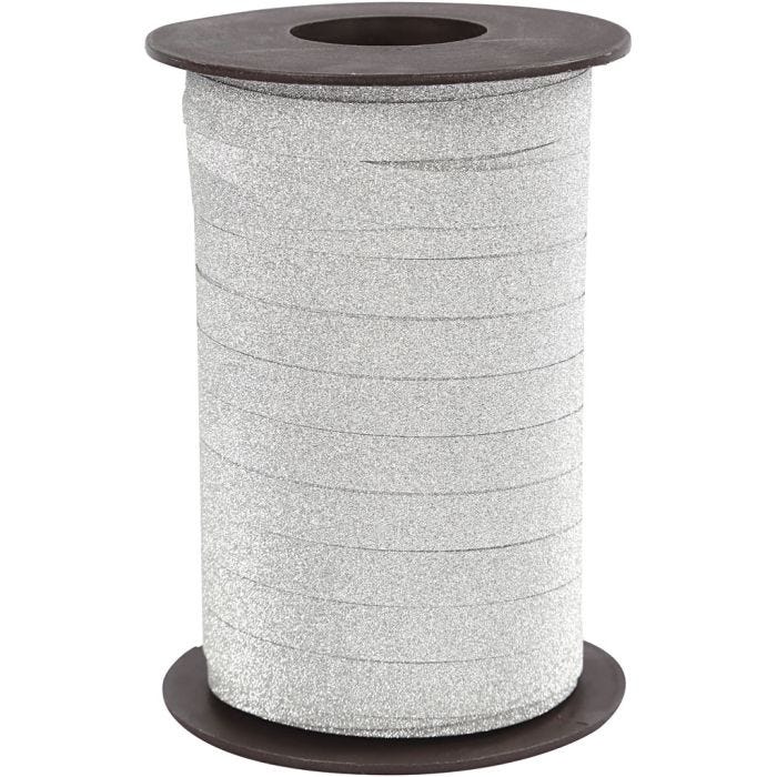 Nastro arricciabile, L: 10 mm, glitter, argento, 100 m/ 1 conf.