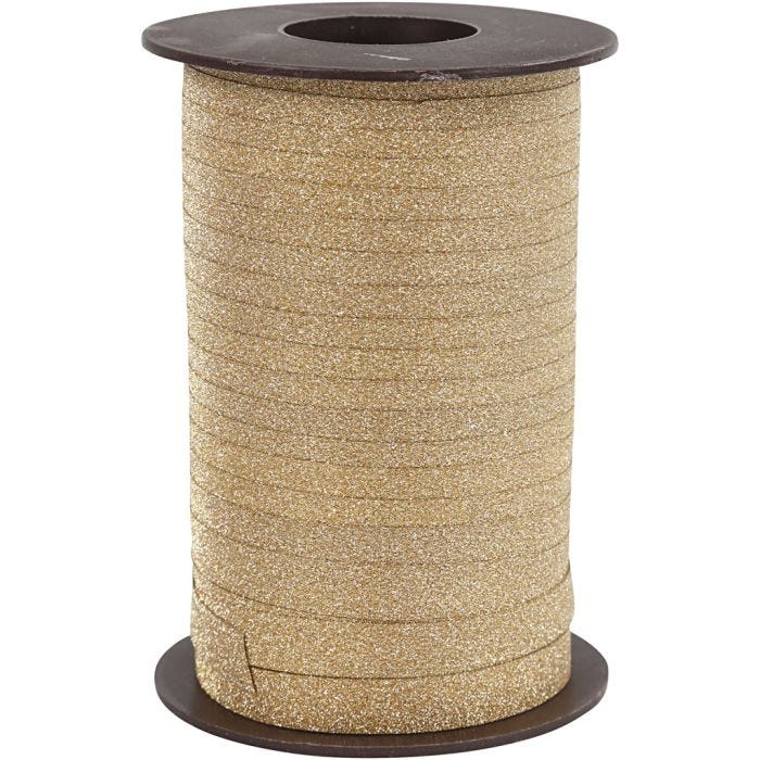 Nastro arricciabile, L: 10 mm, glitter, oro, 100 m/ 1 rot.