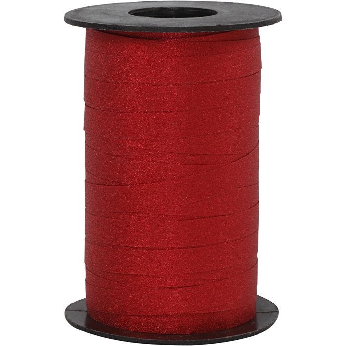 Nastro arricciabile, L: 10 mm, glitter, rosso, 100 m/ 1 rot.