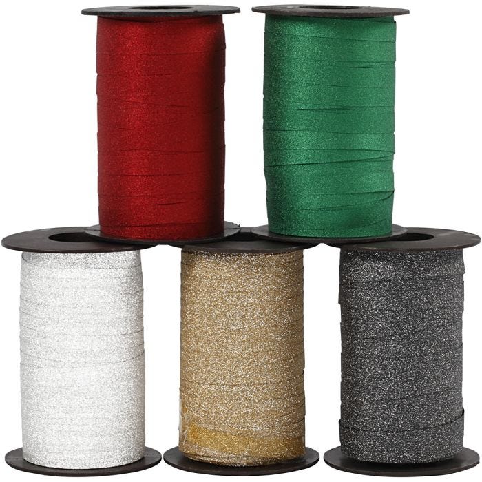 Nastro arricciabile, L: 10 mm, glitter, colori asst., 5x100 m/ 1 conf.