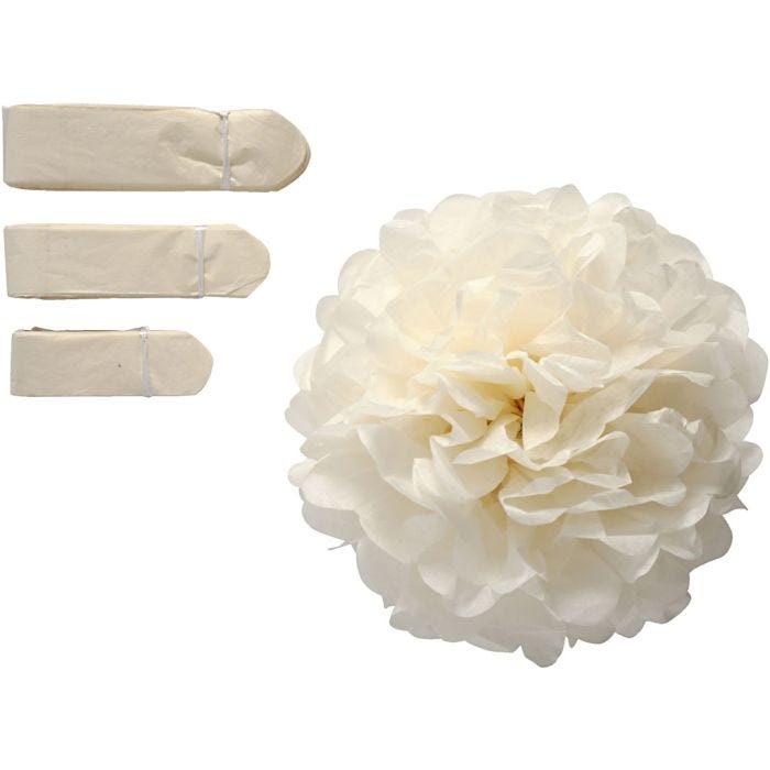 Pom-poms in carta velina, diam 20+24+30 cm, 16 g, avorio, 3 pz/ 1 conf.